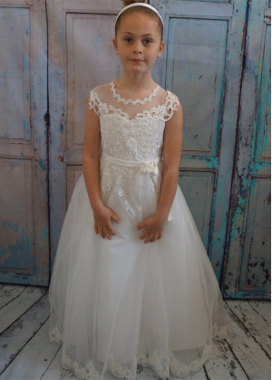 Ivory Lace Gorgeous Long Flower Girl Dress
